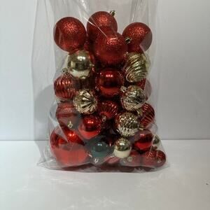 51 Piece Shatterproof Christmas ornament bundle balls gold red green